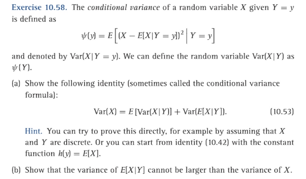 Solved Exercise 10.58. ﻿The conditional variance of a random | Chegg.com
