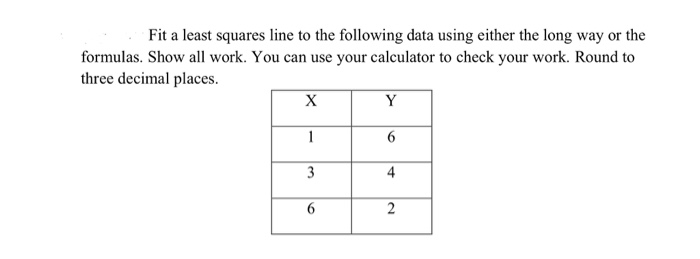 Solved Fit a least squares line to the following data using | Chegg.com