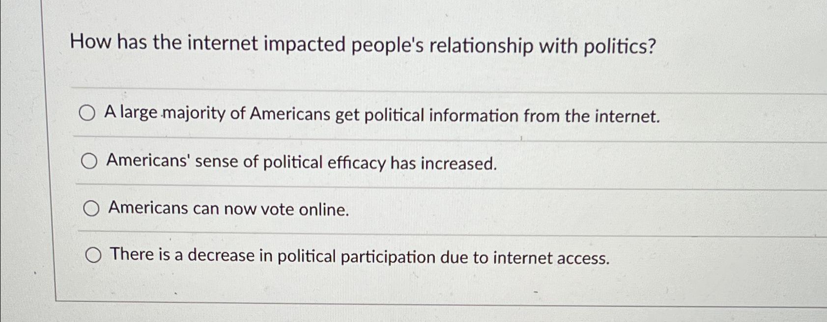 Solved How has the internet impacted people's relationship | Chegg.com