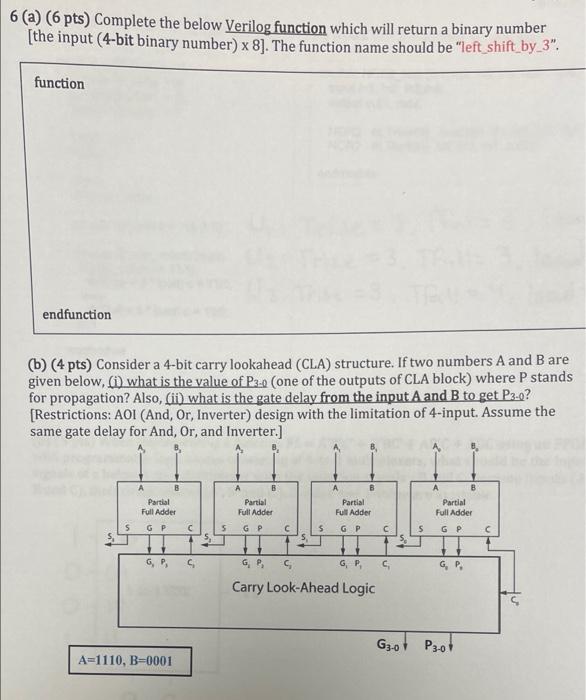 Solved 6 (a) (6 pts) Complete the below Verilog function | Chegg.com
