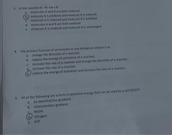 Solved 3. In the reaction A−+B→A+B− a. molecules A and B are | Chegg.com