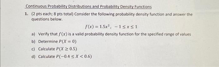 Solved Continuous Probability Distributions And Probability | Chegg.com