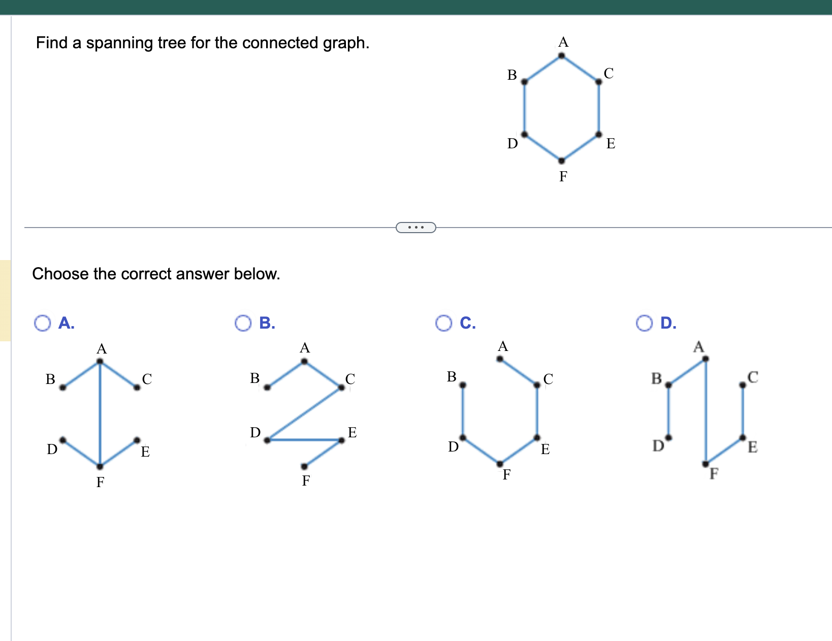 Find a spanning tree for the connected graph.Choose | Chegg.com