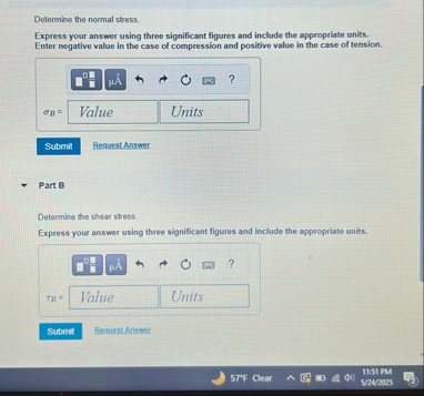 Determine the normal stress.Express your answer using | Chegg.com