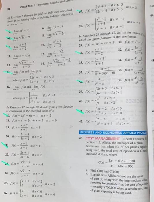 Solved CHAPTER 1 Function, Graphs, and al3 1-8 44 fr+1ifx53 | Chegg.com