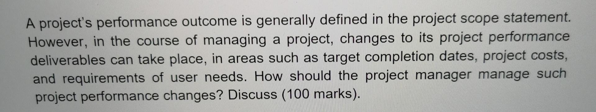 research project outcome performance standards