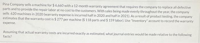 Solved Pina Company sells a machine for $ 6,660 with a | Chegg.com