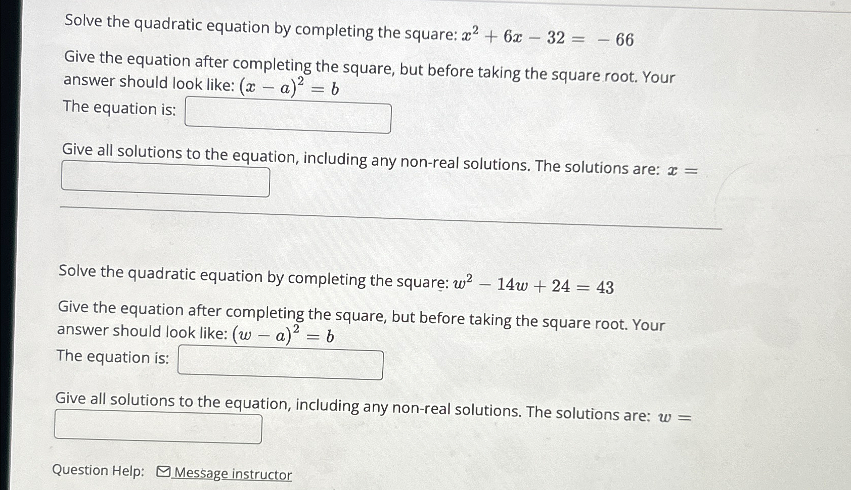 Solved Solve the quadratic equation by completing the | Chegg.com