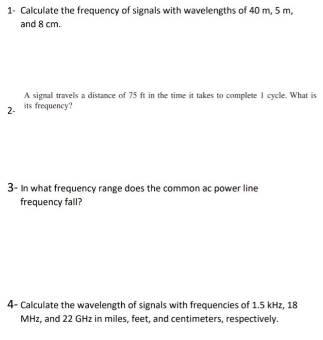 Solved 1 Calculate the frequency of signals with