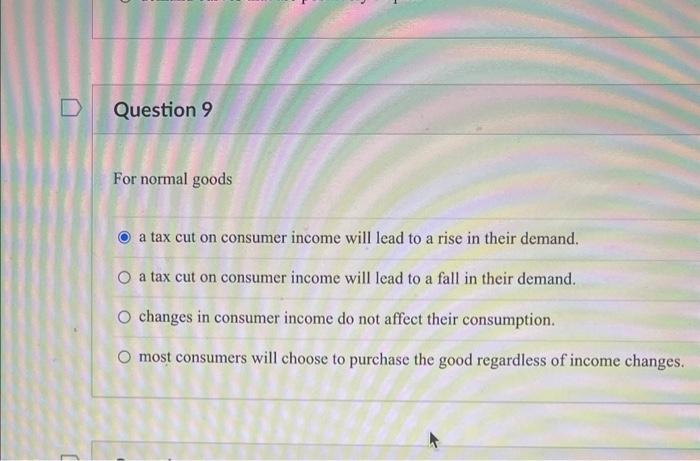 Solved For normal goods a tax cut on consumer income will | Chegg.com