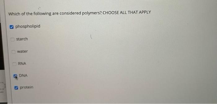 which of the following are polymers choose all that apply