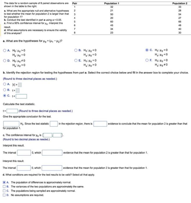 Solved The data for a random sample of 8 paired observations | Chegg.com