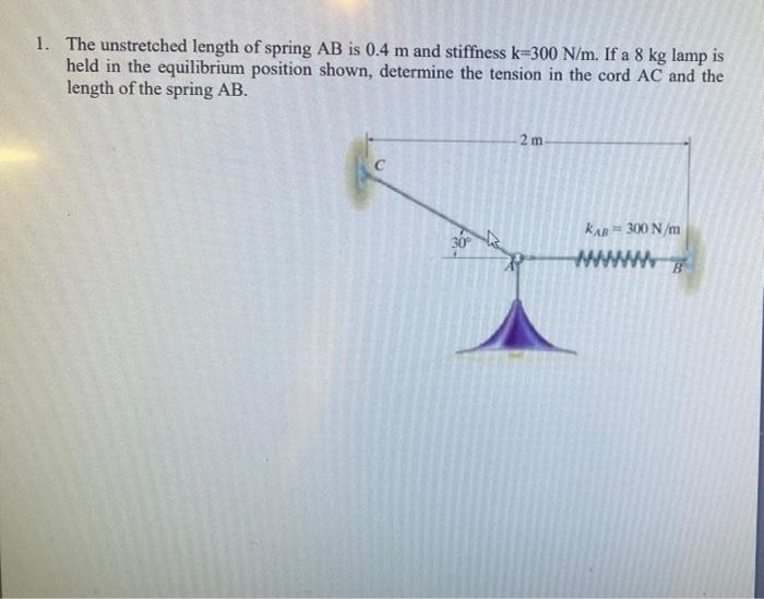 Solved 1. The unstretched length of spring AB is 0.4 m and | Chegg.com