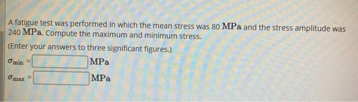 Solved A fatigue test was performed in which the mean stress | Chegg.com