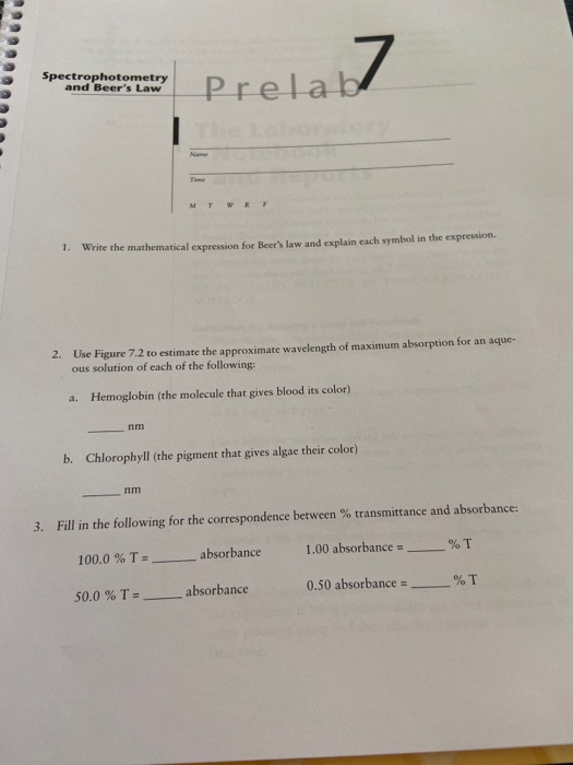 Solved Spectrophotometry and Beer's Law spectrophotometry