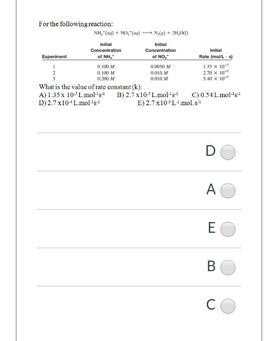 Solved For The Following Reaction Nh G No Lag N Chegg Com