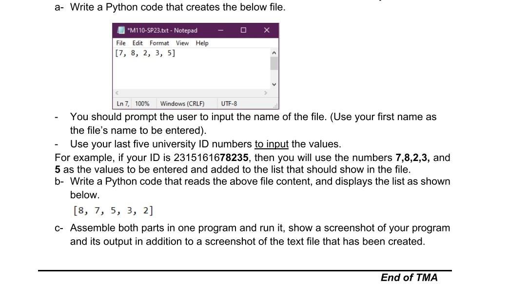Solved a- Write a Python code that creates the below file. - | Chegg.com