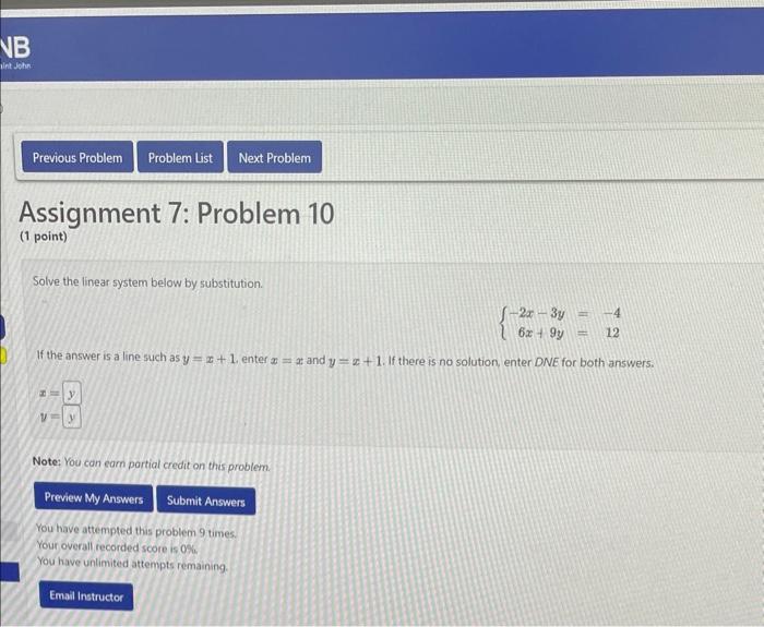 Solved Assignment 7: Problem 10 (1 Point) Solve The Linear | Chegg.com