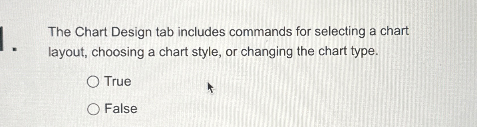Solved The Chart Design tab includes commands for selecting | Chegg.com