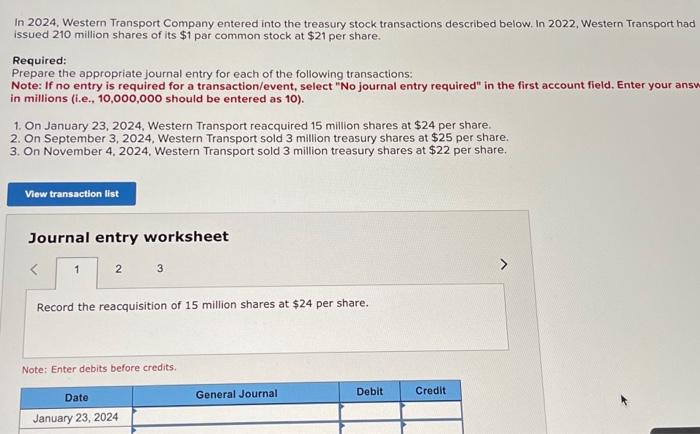Solved In 2024. Western Transport Company entered into the | Chegg.com