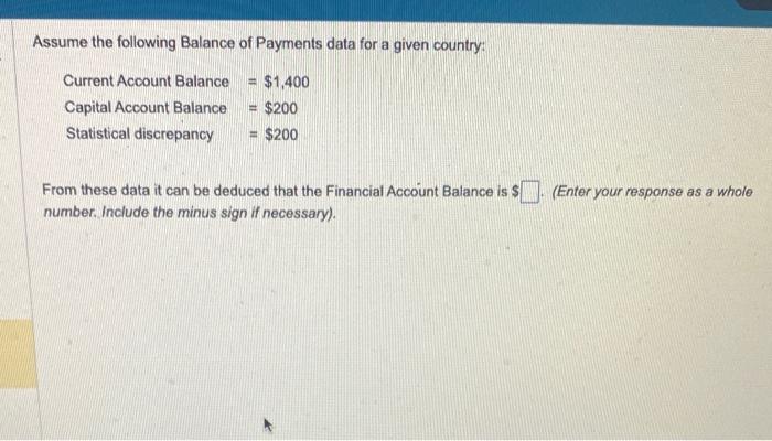 Solved Assume the following Balance of Payments data for a | Chegg.com