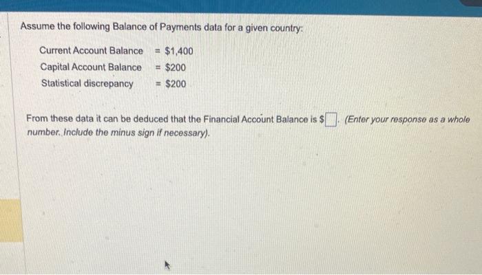 Solved Assume The Following Balance Of Payments Data For A | Chegg.com