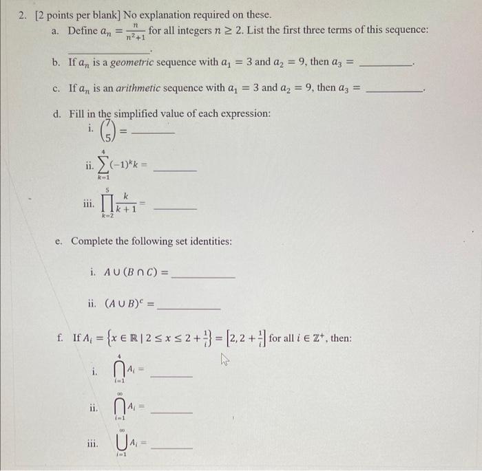 Solved [2 points per blank] No explanation required on