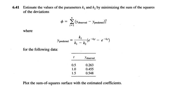 Solved 6.41 Estimate the values of the parameters k, and ky | Chegg.com