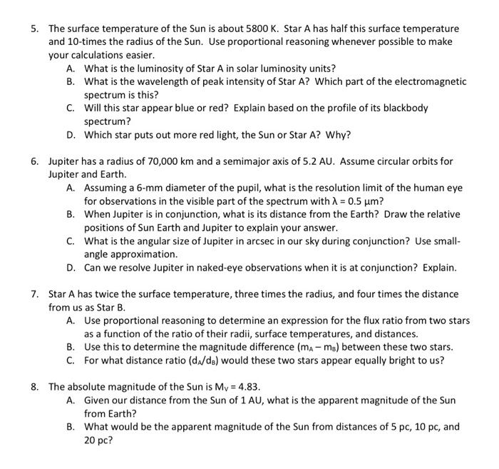 5. The surface temperature of the Sun is about 5800 | Chegg.com