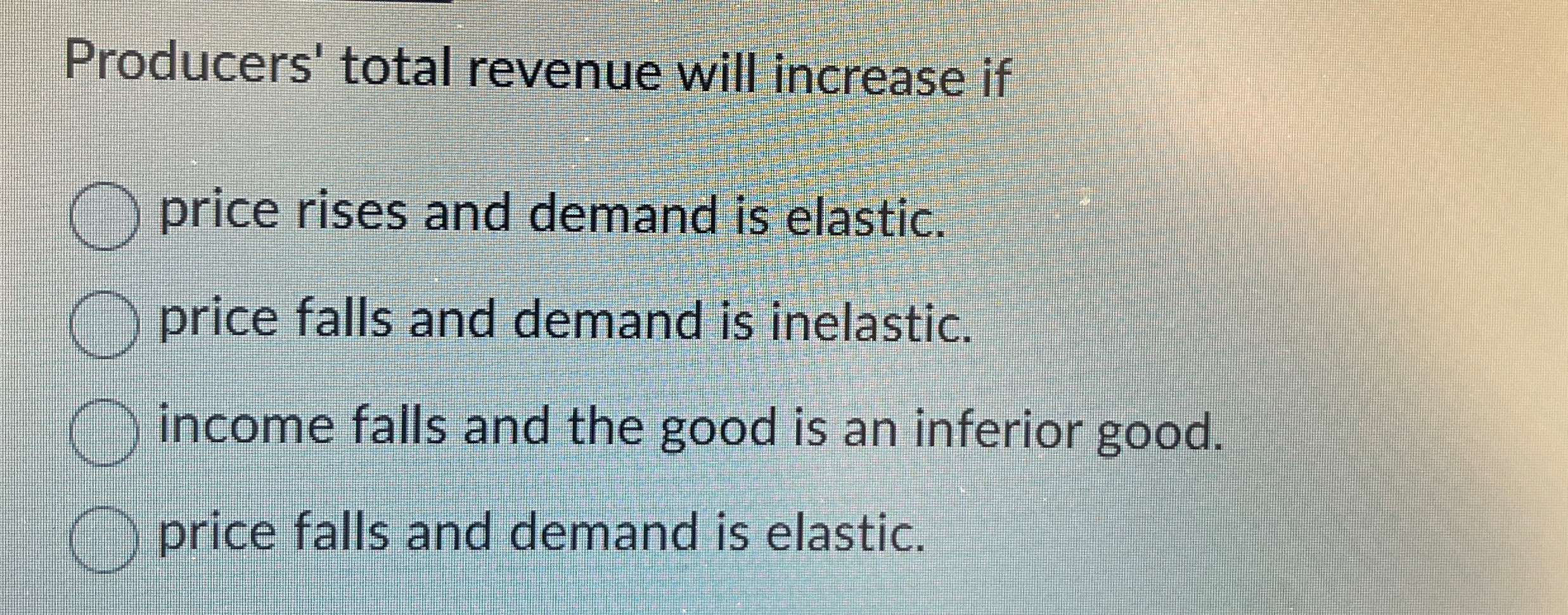 Solved Producers' total revenue will increase ifprice rises | Chegg.com