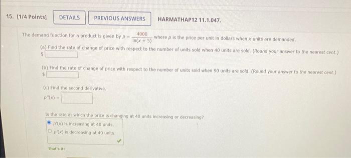 Solved The demand function for a product is given by | Chegg.com