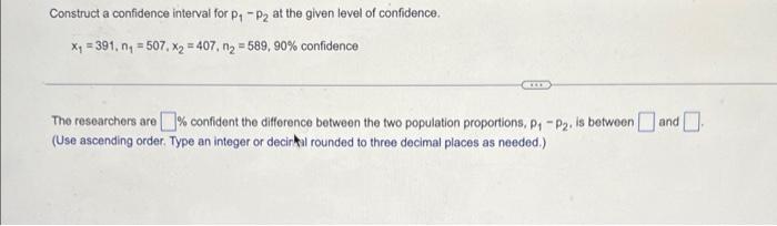 Solved Construct a confidence interval for pı - at the given | Chegg.com