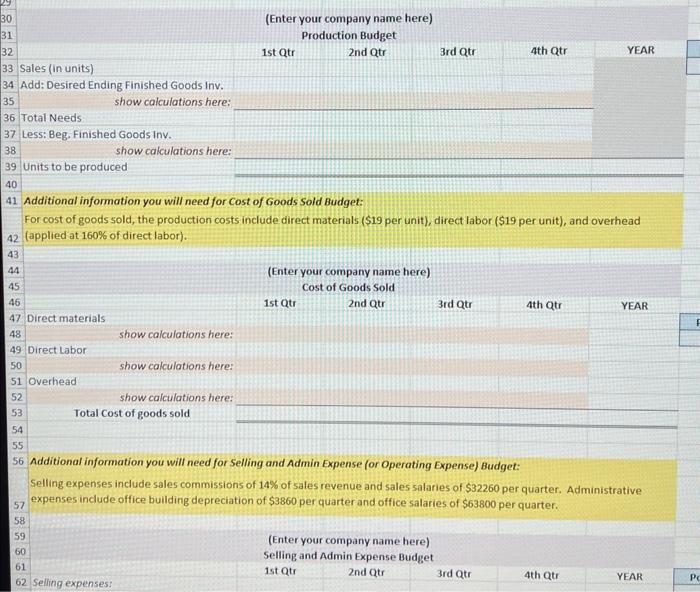 Solved You Will Complete The Following Budgets For The Year | Chegg.com