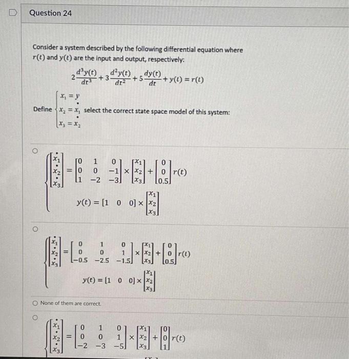 Solved Question 24 Consider a system described by the | Chegg.com