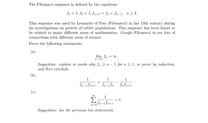 Solved The Fibonacci Sequence Is Defined By The Equations Fi 