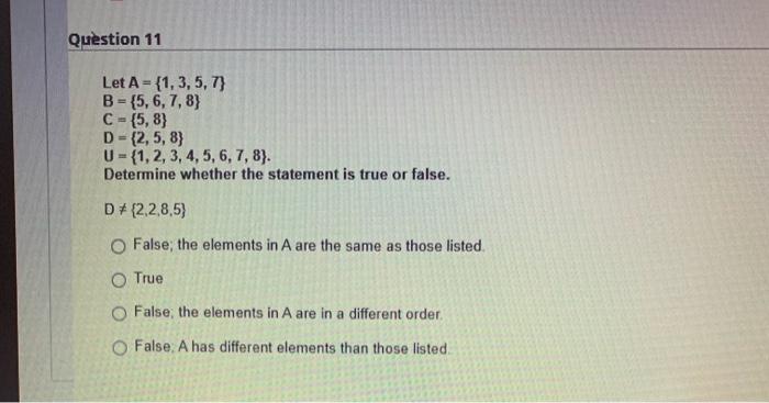 Solved Question 11 Let A = {1,3,5,7) B = {5, 6, 7, 8) | Chegg.com