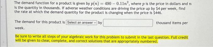 Solved The demand function for a product is given by | Chegg.com