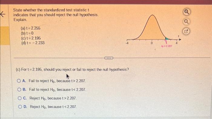 Solved State whether the standardized test statistic t | Chegg.com