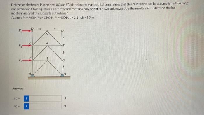 Solved Determine The Forces In Members BC And FG Of The | Chegg.com