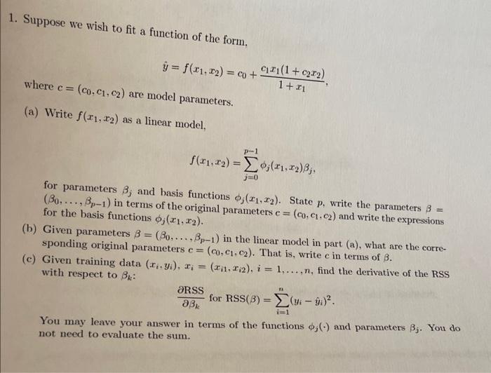 1. Suppose we wish to fit a function of the form, | Chegg.com