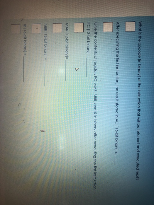 What is the opcode [in binary) of the instruction that will be fetched and executed next? After executing the first instructi