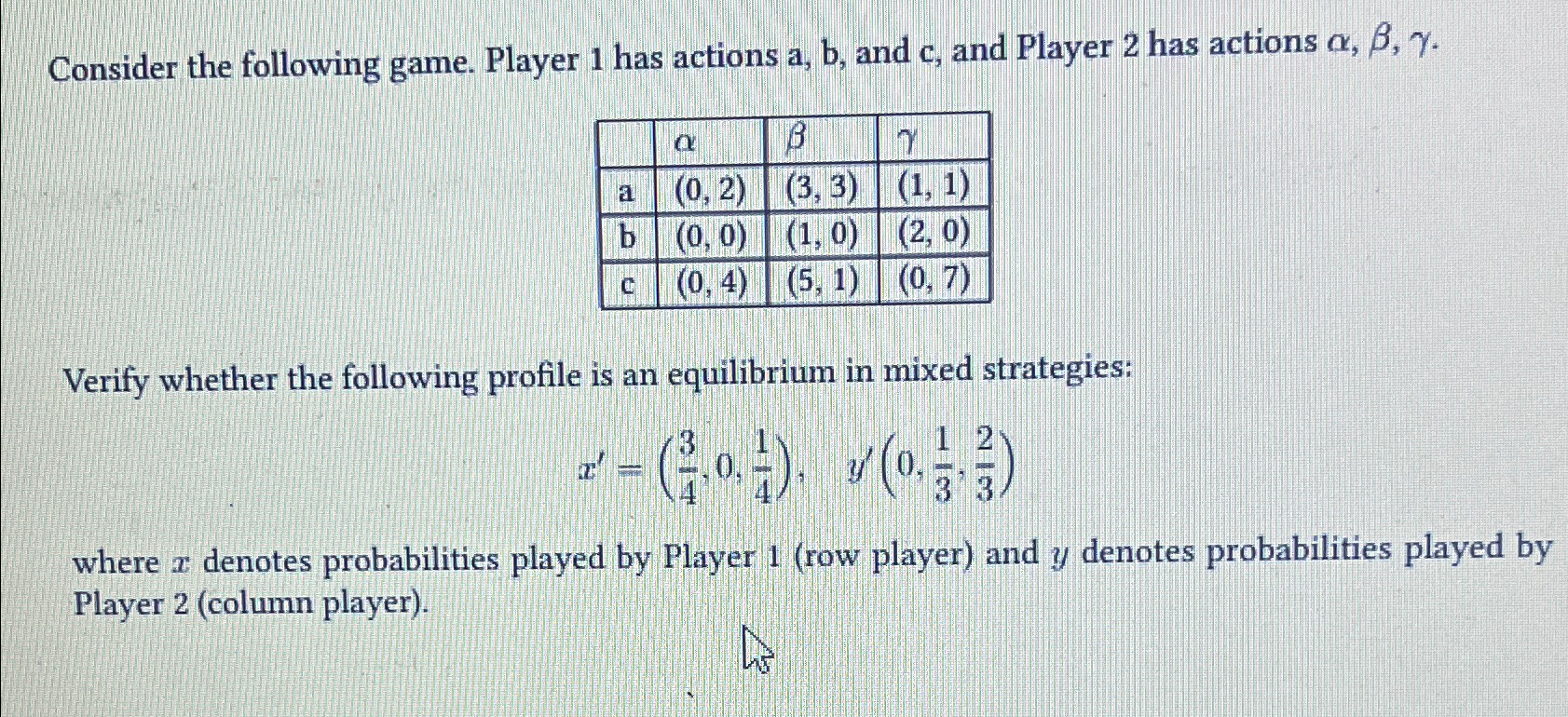 Solved Consider the following game. Player 1 ﻿has actions | Chegg.com