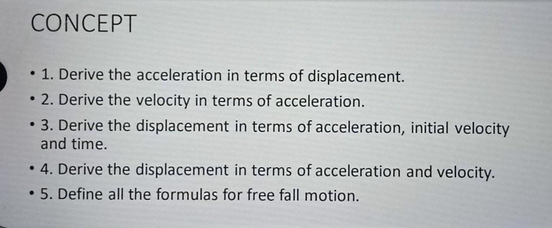 Solved CONCEPT • 1. Derive the acceleration in terms of | Chegg.com