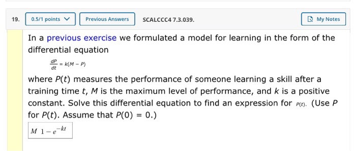 solved question decrease the performance, the Images... Solved 19. 0.5/1 points Previous Answers SCALCCC4 7.3.039. | Chegg.com