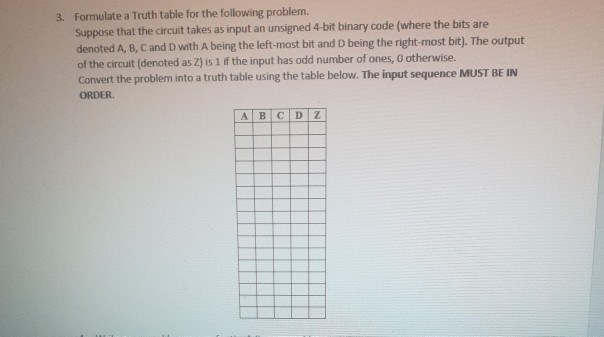Solved 3. Formulate a Truth table for the following problem. | Chegg.com