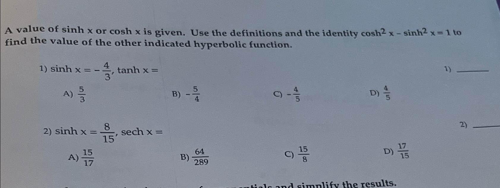 solved-a-value-of-sinhx-or-coshx-is-given-use-the-chegg
