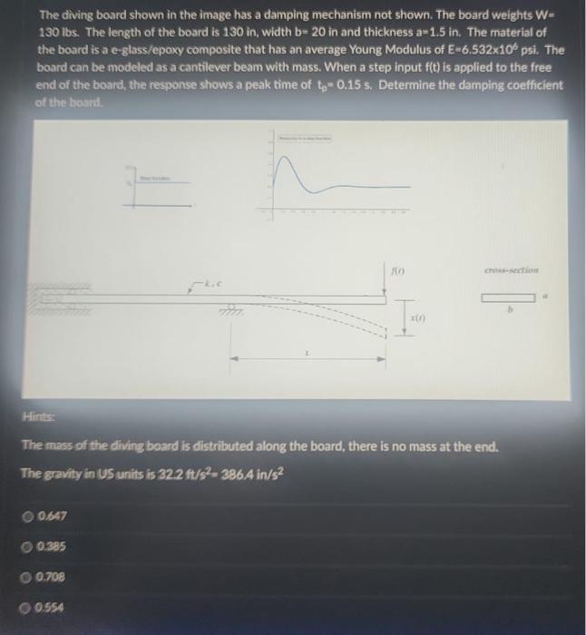 Solved The diving board shown in the image has a damping | Chegg.com