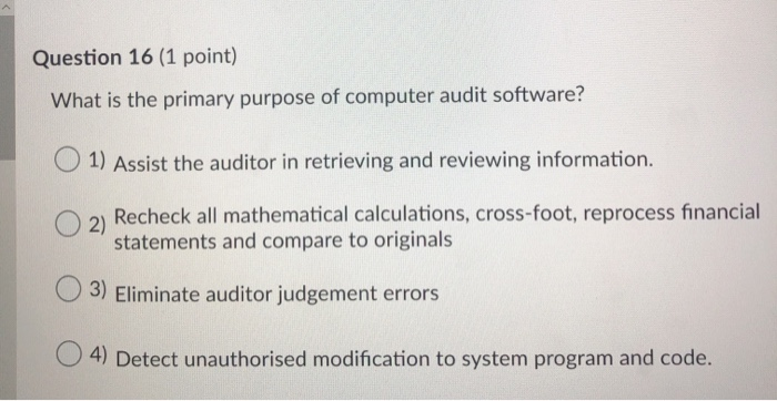 Solved Question 16 (1 point) What is the primary purpose of | Chegg.com