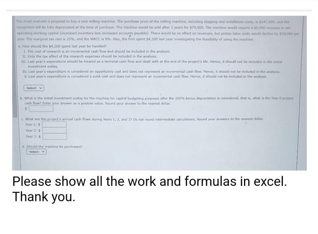 Solved गlease show all the work and formulas in excel. Thank | Chegg.com