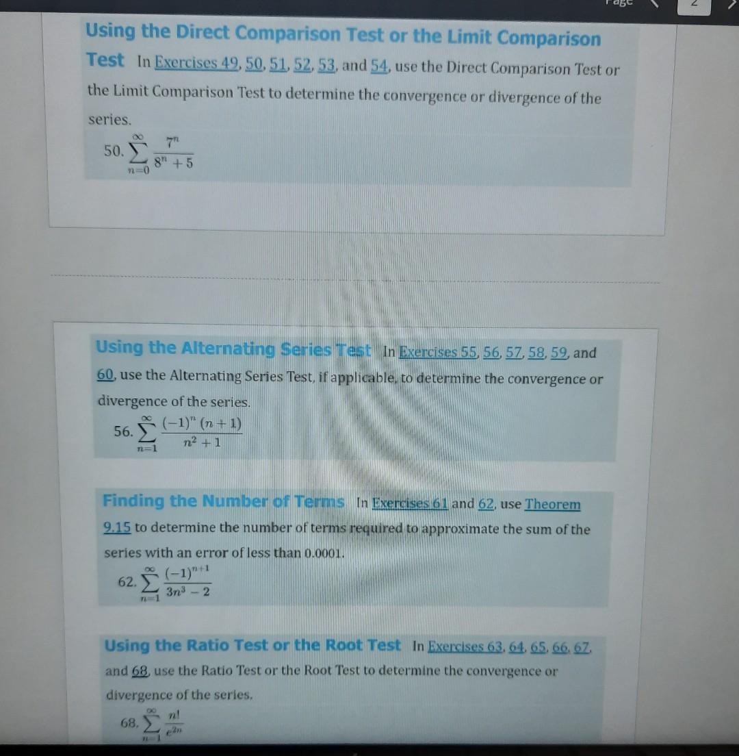 Using the Direct Comparison Test or the Limit | Chegg.com